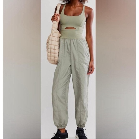 Free People Pants - Free People Movement The Way Home Jumpsuit XS Sage Green Cutout Back Zip NWT
